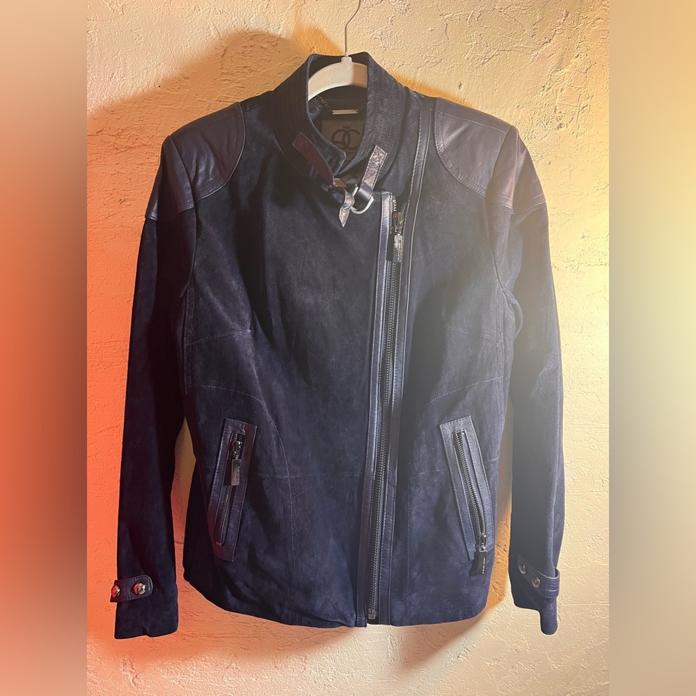 Suede Jacket NWOT Navy Blue 100% Leather M moto classic
